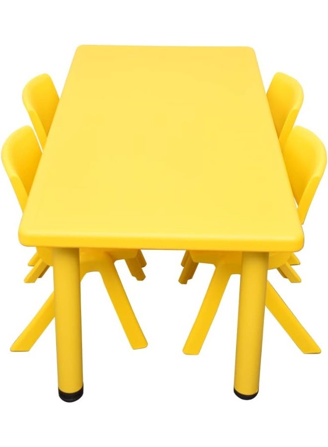 Funz Kids Rectangle Plastic Study Table & 4 Chairs Set for Home or School Size 120*60cm Height Adjustable Strong & Durable, Yellow - Image 2